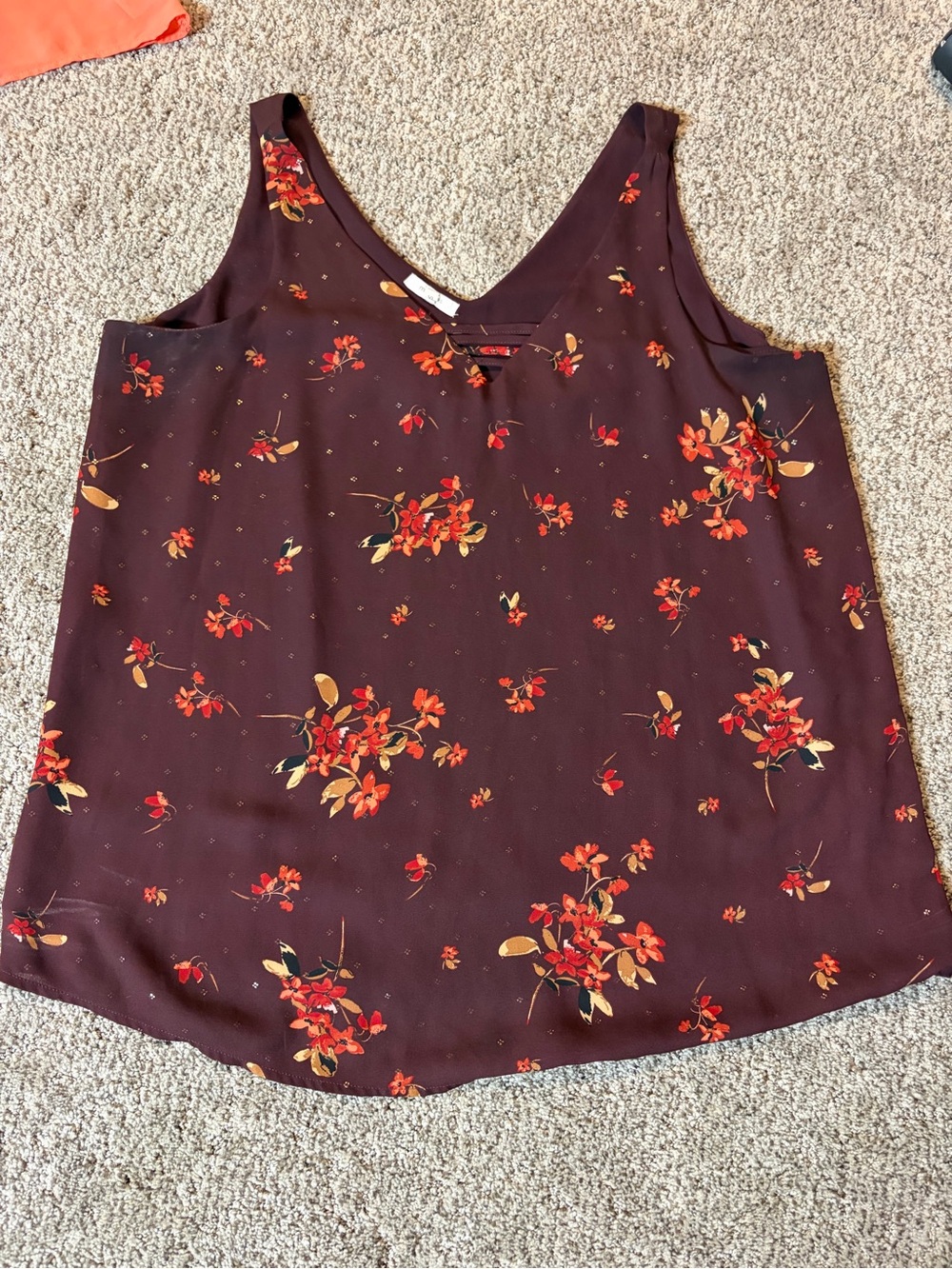Maurices Maroon Floral V-Neck Tank with Red & Gold Accents
